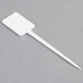 A white rectangular plastic pick with a long handle.