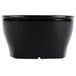 A black plastic Cambro bowl with a white lid.
