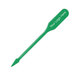A green plastic paddle pick with customizable white text.