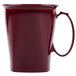 A Cambro cranberry red insulated mug with a handle.