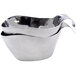 A stainless steel gravy boat with a handle.