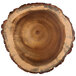A Tablecraft acacia wood round serving board with bark edges on a white background.