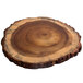 A Tablecraft acacia wood round serving board with a ring on top.