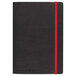 The black cover of a Black n' Red notebook with red trim and a red line.