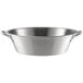 A silver stainless steel Vollrath utility pail with handles.