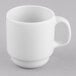 A Libbey bright white porcelain espresso cup with a handle.