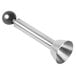 A stainless steel Tellier egg topper with a black ball on the end of the handle.