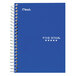A blue Mead spiral notebook with white text on the cover.
