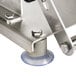 A Tellier MLT manual tourne vegetable cutter with a stainless steel plate and a blue metal piece.