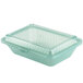 A jade green plastic Eco-Takeouts container with a lid.