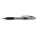 The tip of a Pentel R.S.V.P. Mini ballpoint pen with black and silver ink.