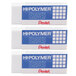 A blue and white Pentel Hi-Polymer Block Eraser 3 pack on a white background.