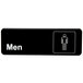 A black and white rectangular Vollrath men's restroom sign with white text and a man icon.