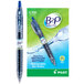 A close-up of a Pilot B2P pen in blue packaging.