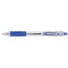 A close-up of a Pilot EasyTouch blue and white ballpoint pen.
