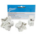 A white Ateco box with blue text containing a 3-piece set of white star shaped cookie cutters.