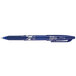 A Pilot FriXion Ball blue pen with a blue barrel and silver logo.