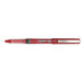 A red Pilot Precise V5 pen with a clear cap and black tip.