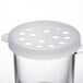 A clear polycarbonate shaker with a white lid.