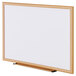 A Universal white melamine dry-erase board with a wooden frame.