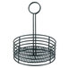 A black wire Clipper Mill iron round condiment caddy with a handle.
