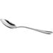 An Acopa Edgeworth stainless steel dinner/dessert spoon with a silver handle on a white background.
