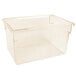 A clear plastic Cambro food storage box with a lid.