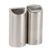 A close-up of a silver Tablecraft Marina stainless steel salt and pepper shaker set container with two shakers inside.