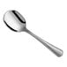 An Acopa Edgewood stainless steel bouillon spoon with a silver handle.