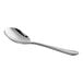 An Acopa Edgewood stainless steel bouillon spoon with a silver handle.