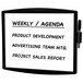 A Fellowes white dry-erase board with black text that reads "Weekly Agenda" and "Product Development Team"