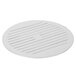 A white round Avantco slicer blade cover with lines on it.