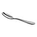 An Acopa Edgewood stainless steel demitasse spoon with a silver handle and spoon.