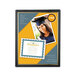 A graduation certificate displayed in a black Universal plastic frame.