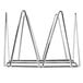 A Clipper Mill chrome plated metal wire napkin holder with three triangular metal objects.