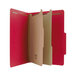 A red Universal letter size classification folder with brown paper inside.