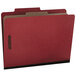 A red Universal letter size classification folder with two brown and tan dividers.