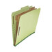 A Universal green letter size classification folder with brown tabs.