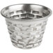 A Tablecraft stainless steel round sauce cup with a lid.