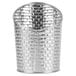 A Tablecraft stainless steel fry cup with a woven pattern on the sides and a curved edge.