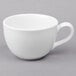 A Libbey bright white porcelain low cup with a handle.