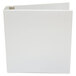 A close up of a Universal white binder with metal rings.