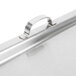 A Vollrath stainless steel hinged hotel pan cover with metal handle.