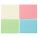 Red, blue, green, and pink square and rectangle sticky notes.