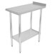 An Advance Tabco stainless steel filler table with a shelf.