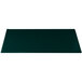 A hunter green rectangular cast aluminum platter with a white speckled surface and a logo on it.