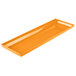 An orange rectangular cast aluminum Tablecraft platter with flared edges.