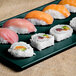Sushi on a Tablecraft Hunter Green with White Speckle rectangular platter.