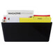 A black Storex unbreakable wall file with legal sized papers inside.