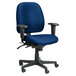 A navy blue Eurotech office chair with arms and wheels.